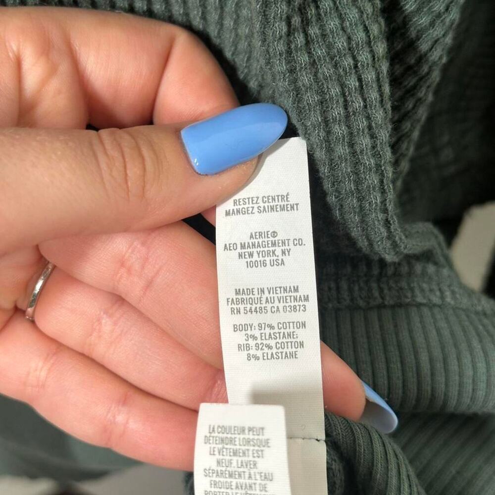 aerie Dark Green Off-Shoulder Waffle Knit Top - Picture 6 of 6
